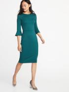 Old Navy Womens Ruffle-sleeve Ponte-knit Sheath Dress For Women Green Size Xs