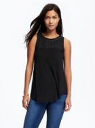 Old Navy High Neck Embroidered Yoke Swing Tank For Women - Black