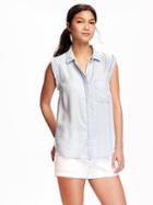 Old Navy Trapeze Button Down Top For Women - New York Sky Blue