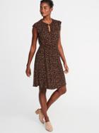 Old Navy Womens Floral-print Flutter-sleeve Waist-defined Dress For Women Black Ditsy Floral Size Xs