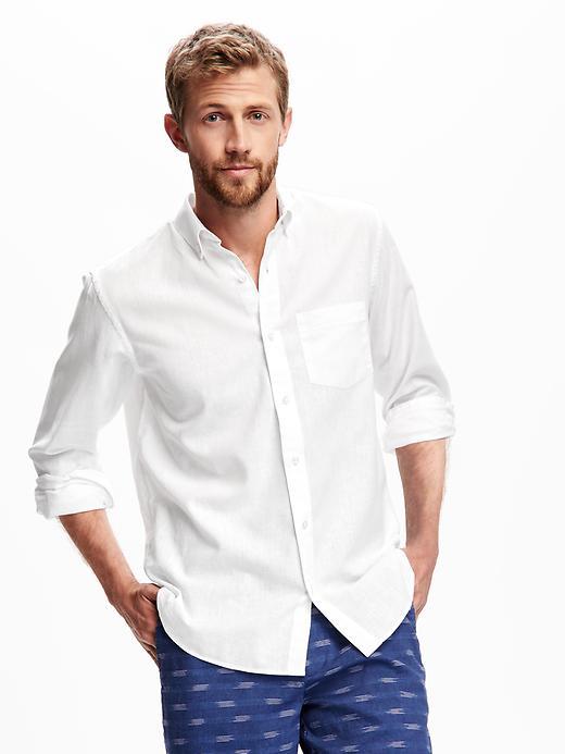 Old Navy Regular Fit Linen Blend Shirt For Men - Bright White