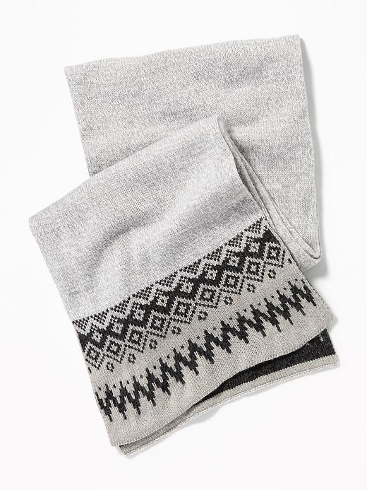 Old Navy Mens Patterned Sweater-knit Scarf For Men Gray Fair Isle Size One Size