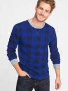 Old Navy Mens Built-in Flex Thermal-knit Tee For Men Blue Buffalo Plaid Size M