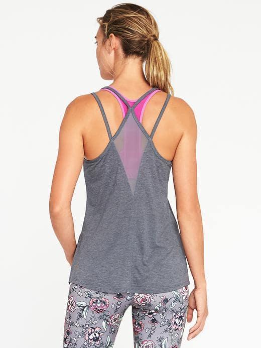 Old Navy Go Dry Ultra Light Mesh Trim Tank For Women - Heather Gray
