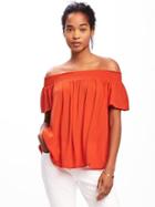 Old Navy Smocked Off Shoulder Swing Top For Women - Hot Tamale