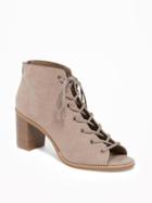 Old Navy Sueded Lace Up Peep Toe Booties For Women - New Taupe