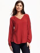 Old Navy Lace Trim V Neck Blouse For Women - Red Spice