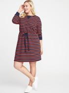 Old Navy Womens Waist-defined Plus-size French-terry Dress Blue & Red Stripe Size 1x