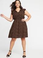 Old Navy Womens Waist-defined Plus-size Ruffle-trim Dress Black Ditsy Floral Size 1x