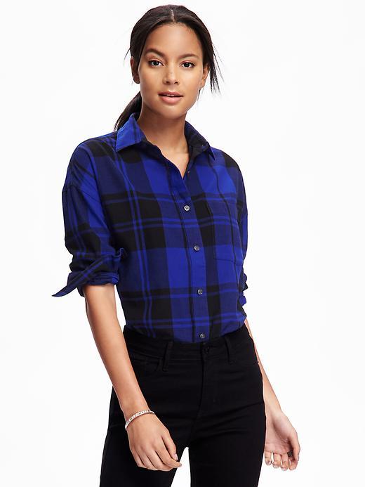 Old Navy Boyfriend Flannel Shirt For Women - Blue Black