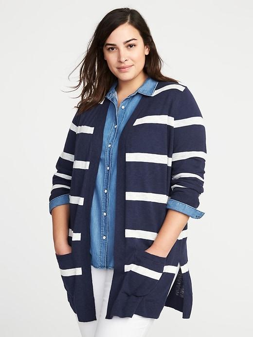 Old Navy Womens Open-front Plus-size Long-line Sweater Navy Stripe Size 2x