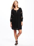 Old Navy Tiered Lace Trim Swing Dress For Women - Black