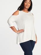 Old Navy Womens Plush-knit Plus-size Cold-shoulder Swing Top Creme De La Creme Size 3x