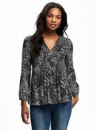 Old Navy Patterned Pintuck Swing Blouse For Women - Black Print