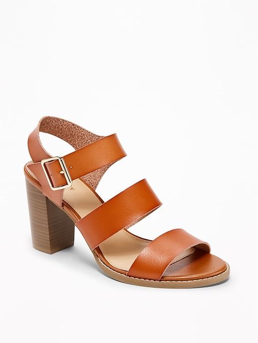 Old Navy Womens Three-strap Block-heel Sandals For Women Cognac Brown Size 10