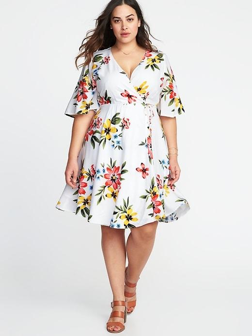 Old Navy Womens Waist-defined Plus-size Wrap-front Dress White Floral Size 3x