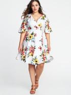 Old Navy Womens Waist-defined Plus-size Wrap-front Dress White Floral Size 3x