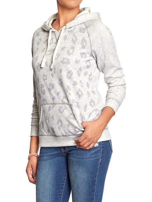 Womens Pullover Hoodies Size L Tall - Grey Animal