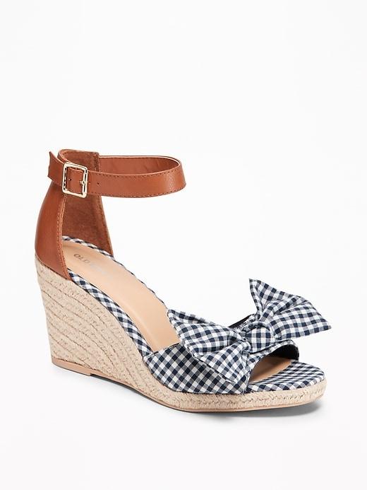 Old Navy Womens Gingham Bow-tie Espadrille Wedges For Women Blue Gingham Size 8