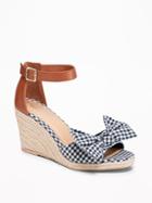 Old Navy Womens Gingham Bow-tie Espadrille Wedges For Women Blue Gingham Size 8