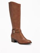 Old Navy Tall Side Buckle Riding Boots For Women - Cognac Brown