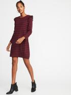 Old Navy Womens Ruffle-trim Ponte-knit Shift Dress For Women Burgundy Stripe Size Xs