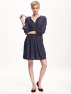 Old Navy Pleated Tie Neck Swing Dress For Women - Navy Blue Print