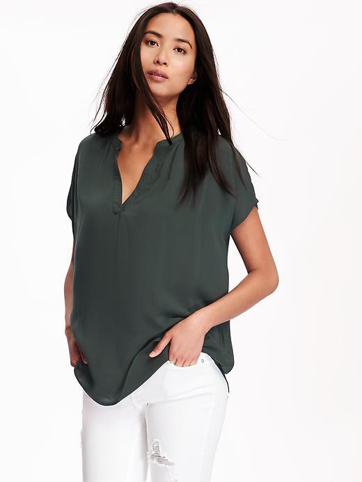 Old Navy Mandarin Collar V Neck Top For Women - Pasture Present