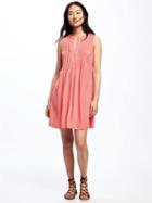 Old Navy Printed Pintucked Swing Dress For Women - Coral Print