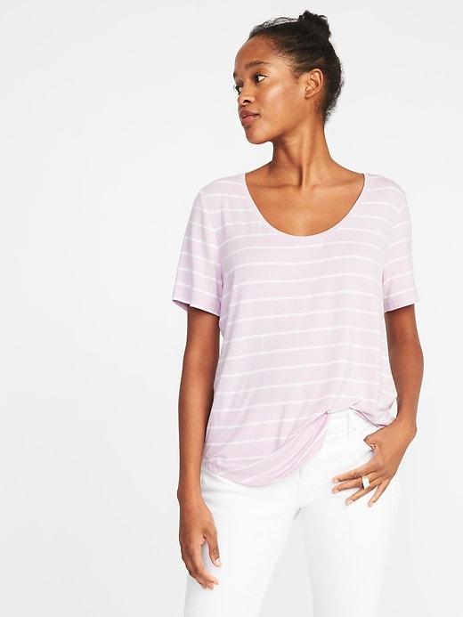 Old Navy Womens Luxe Curved-hem Tee For Women Light Purple Stripe Size M