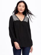 Old Navy Embroidered Yoke Blouse For Women - Black