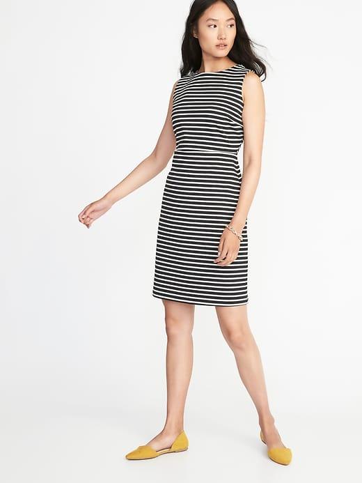 Old Navy Womens Sleeveless Ponte-knit Sheath Dress For Women Black White Stripe Size M
