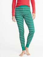 Old Navy Womens Patterned Thermal-knit Sleep Leggings For Women Lime Stripe Size L