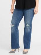 Old Navy Womens High-rise Plus-size Distressed Pull-on Boot-cut Jeans Medium Wash Size 30