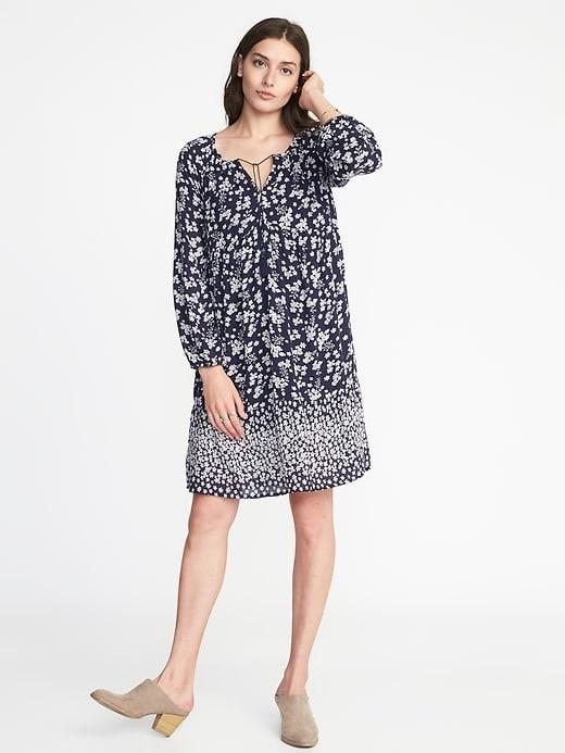 Old Navy Womens Tassel-tie Boho Swing Dress For Women Navy Blue Print Size M