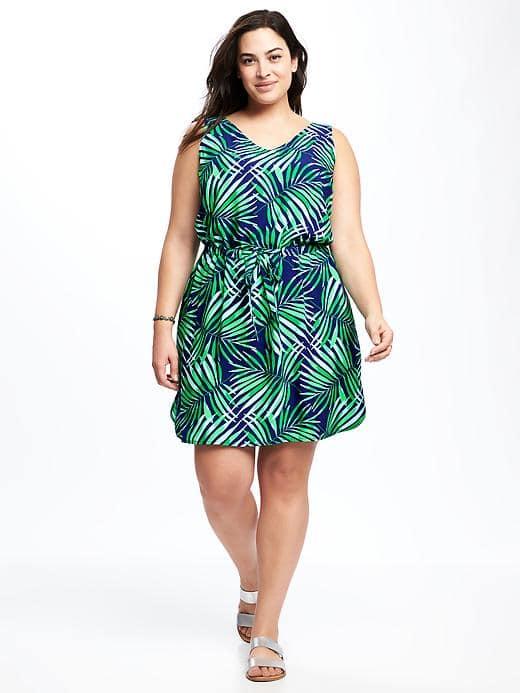 Old Navy Printed V Neck Sleeveless Plus - Green Palm Leaf