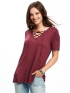 Old Navy Lace Up Yoke Swing Top For Women - Dark Red