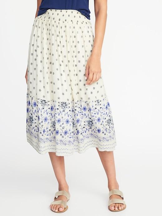 Old Navy Womens Smocked Pull-on Midi Skirt For Women Ivory Size S