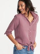 Old Navy Womens Faded-wash Tencel Tie-hem Shirt For Women Clove Size Xxl
