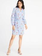 Old Navy Womens Patterned Tie-belt Shirt Dress For Women Light Blue Floral Size Xl