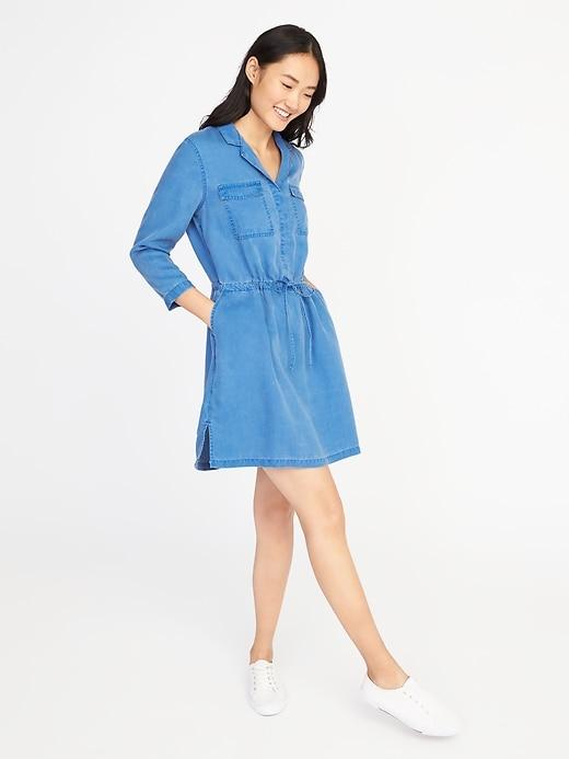 Old Navy Womens Tencel Tie-belt Utility Shirt Dress For Women Medium Wash Size Xxl