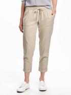 Old Navy Mid Rise Linen Blend Cropped Pants For Women - A Stones Throw