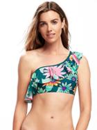 Old Navy One Shoulder Ruffled Bikini Top For Women - Multi Green Floral