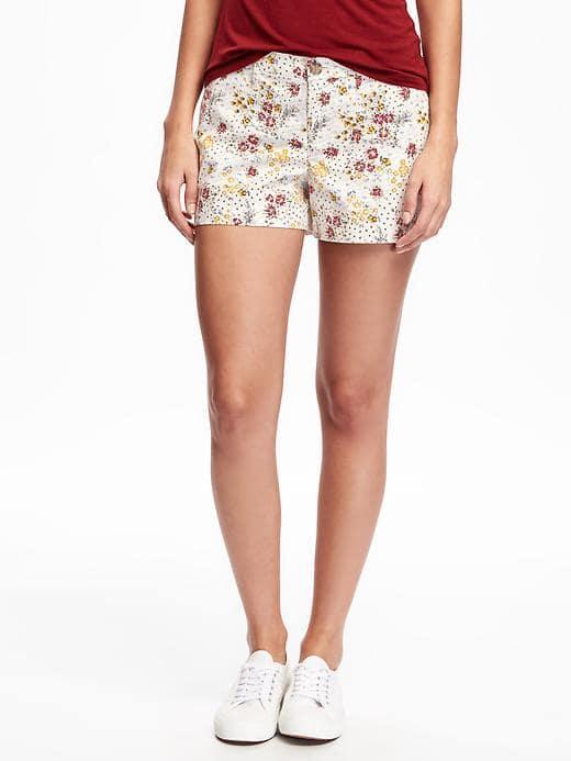 Old Navy Mid Rise Printed Twill Shorts For Women 3 1/2 - Multi Floral Bottom