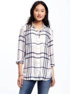 Old Navy Relaxed Plaid Drapey Twill Shirt For Women - White/navy