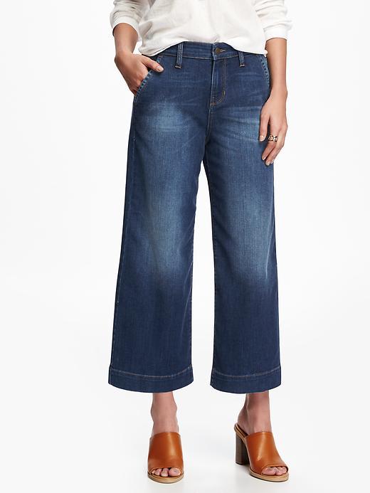 Old Navy Cropped Hi Rise Wide Leg Jeans For Women - Clear Water