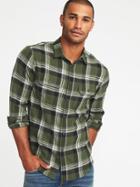 Old Navy Mens Regular-fit Built-in Flex Plaid Flannel Shirt For Men Matcha Green Size Xl