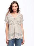 Old Navy Crochet Knit Tie Front Sweater For Women - Palomino
