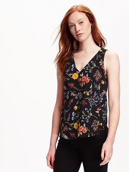 Old Navy Printed Vneck Cut Out Tank For Women - Grey Signature Floral