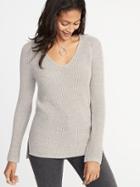 Old Navy Womens Shaker-stitch V-neck Sweater For Women Oatmeal Size L
